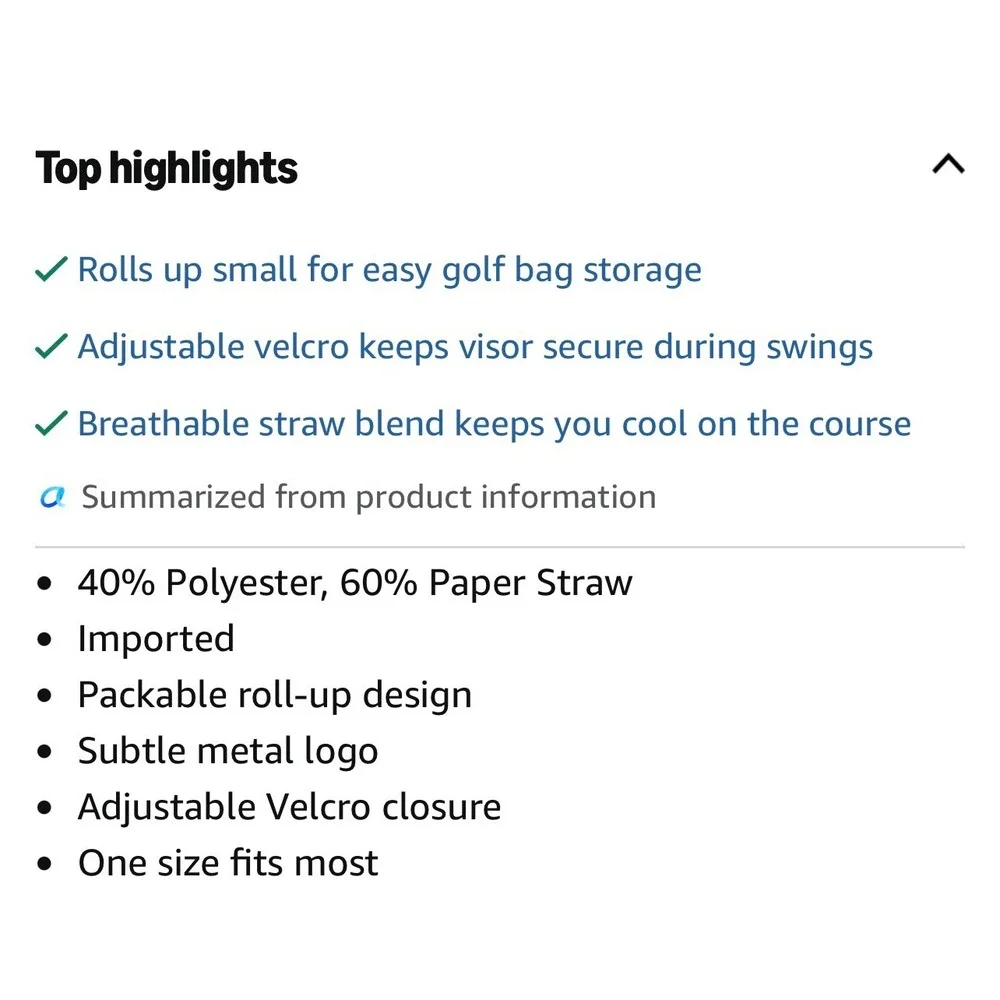 Callaway Womens Golf‎ Roll Up Sun Visor Straw Packable Wide Brim Hat Black Tan